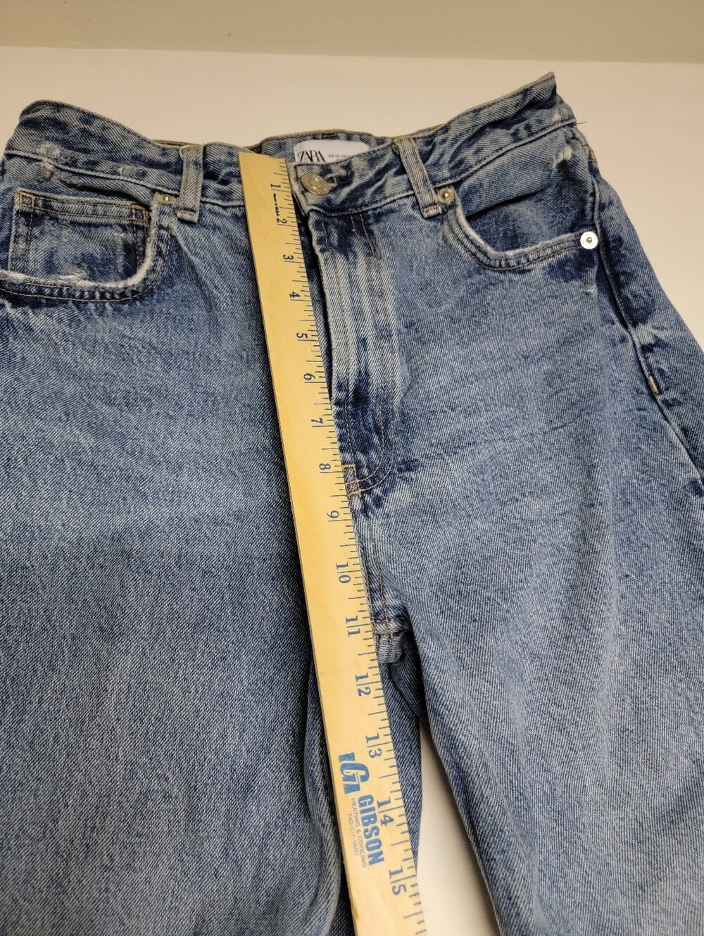 Zara Distressed High Rise Straight Leg Jeans Light Wash Raw Hem - Picture 11 of 12